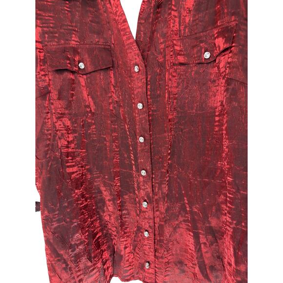 NY Collection Women Button Down Blouse Plus Red Holiday Christmas Festive 3X - Picture 6 of 12